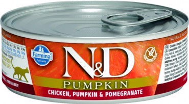 N&D ΚΟΝΣΕΡΒΑ ΓΑΤΣ CHICKEN PUMPKIN & POMEGRANATE WET FOOD 70GR